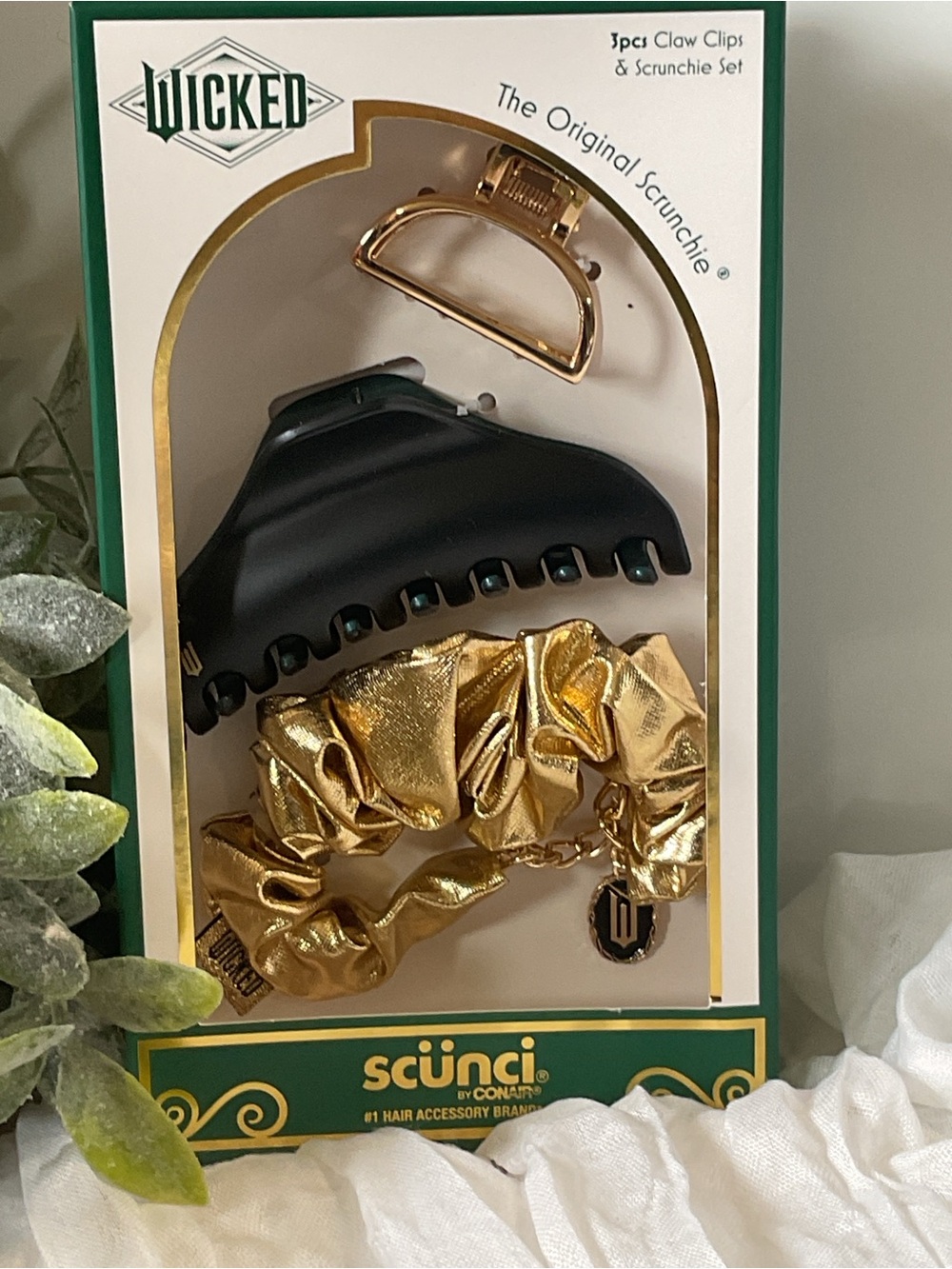 NWT Scunci by Conair Wicked Movie 3-Piece Claw Clip & Scrunchie Set